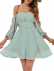 img 1 attached to Summer A-Line Ruffle Beach Short Dress With Lantern Sleeves And Tie-Back For Women'S Square Neck Casual Wear
