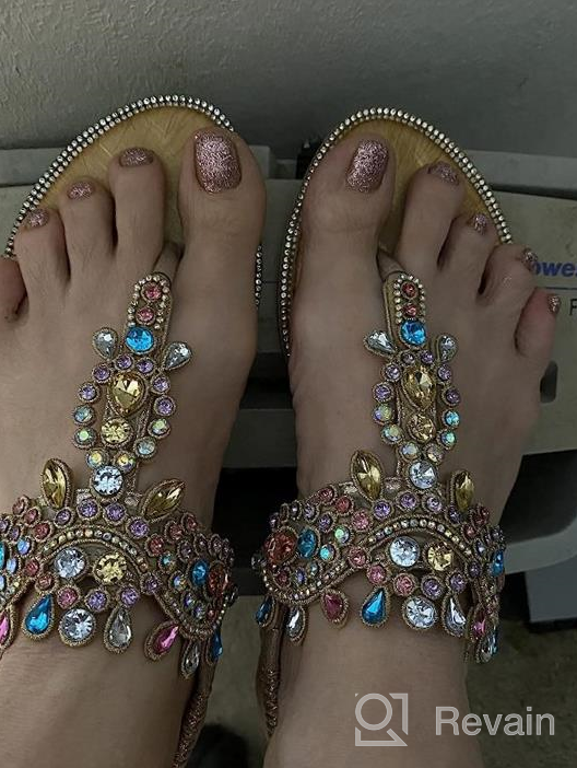 img 1 attached to Sparkle And Comfort Combined: ICKER Women'S T-Strap Rhinestone Sandals With Bohemian Pearl And Crystal Embellishments review by Gregory Castellanos