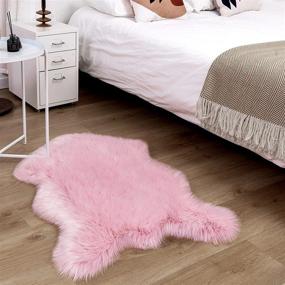 img 3 attached to Plush Pink Faux Fur Sheepskin Area Rug - Ultra Soft And Fluffy For Living Room Or Bedroom Decor, Washable And Small Sized Shag Carpet, 2X3 Feet