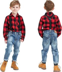 img 3 attached to Boys' Plaid Flannel Shirt - Stylish Sleeve Girls' Clothing for Tops, Tees & Shirts