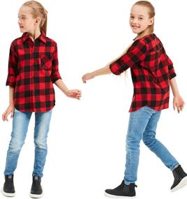 img 2 attached to Boys' Plaid Flannel Shirt - Stylish Sleeve Girls' Clothing for Tops, Tees & Shirts