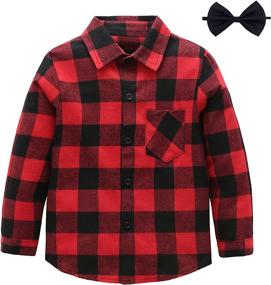 img 4 attached to Boys' Plaid Flannel Shirt - Stylish Sleeve Girls' Clothing for Tops, Tees & Shirts