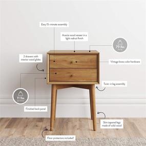 img 2 attached to 🛏️ Nathan James 32704 Harper Mid-Century Oak Wood Nightstand: Small Side End Table with 2-Drawers and Brown Storage