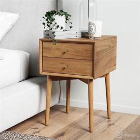 img 4 attached to 🛏️ Nathan James 32704 Harper Mid-Century Oak Wood Nightstand: Small Side End Table with 2-Drawers and Brown Storage