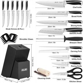 img 3 attached to 18 Piece Kitchen Knife Set With Black Block Wooden And Sharpener - High Carbon German Stainless Steel Chef Knives - Ultra Sharp Full Tang Forged Professional Cutlery Set