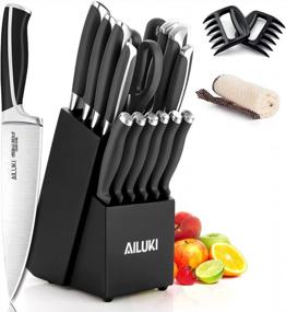img 4 attached to 18 Piece Kitchen Knife Set With Black Block Wooden And Sharpener - High Carbon German Stainless Steel Chef Knives - Ultra Sharp Full Tang Forged Professional Cutlery Set