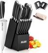 18 piece kitchen knife set with black block wooden and sharpener - high carbon german stainless steel chef knives - ultra sharp full tang forged professional cutlery set logo