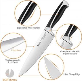 img 2 attached to 18 Piece Kitchen Knife Set With Black Block Wooden And Sharpener - High Carbon German Stainless Steel Chef Knives - Ultra Sharp Full Tang Forged Professional Cutlery Set