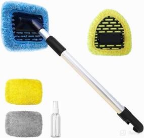 img 4 attached to 🚗 Efficient Windshield Cleaner Kit - Car Window Wiper with Extendable Handle and Microfiber Pads for Crystal Clear Glass