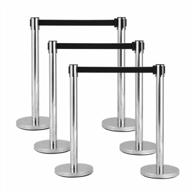 6-piece stainless steel stanchion post set with 6.5' retractable belt, 35" height crowd control barrier - perfect for queue management (black) logo