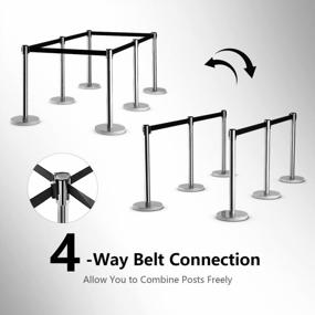 img 3 attached to 6-Piece Stainless Steel Stanchion Post Set With 6.5' Retractable Belt, 35" Height Crowd Control Barrier - Perfect For Queue Management (Black)