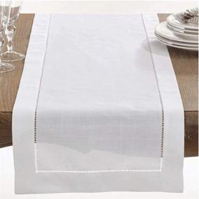 img 1 attached to White Linen Hemstitch Table Runner - 16"X126" Handmade For A Timeless Look - Machine Washable