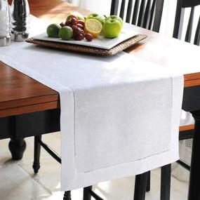 img 3 attached to White Linen Hemstitch Table Runner - 16"X126" Handmade For A Timeless Look - Machine Washable