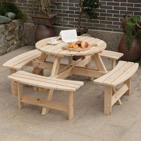 img 2 attached to 8 Person Round Wooden Outdoor Patio Garden Picnic Table With Bench - Natural By Gardenised