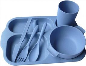 img 4 attached to Greenandlife Unbreakable Divided Portion Plate Set - Microwave & Dishwasher Safe, 6 Piece Set With Bowl, Cup, Fork, Spoon, And Knife For Kids And Adults (Blue)