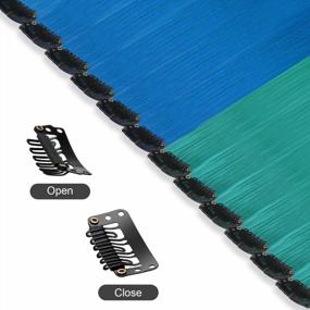 img 2 attached to 12-Pack Teal Blue And Royal Blue Clip-In Hair Extensions For Women: 22 Inch Colorful Synthetic Straight Hairpieces By FESHFEN