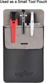 img 1 attached to 4 Pack Premium PU Leather Men Women Pen Holder Pouch Pocket Protector Organizer для рубашек, лабораторных халатов, брюк; Многоцелевой - вмещает ручки, указки, карандаши, линейку и инструменты (черный)