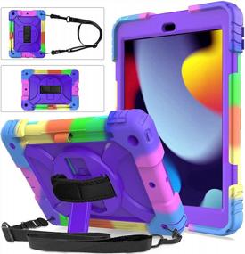 img 4 attached to Protective IPad Case With Rotating Stand, Hand Strap, And Pencil Holder - Hybrid Shockproof Cover For 9Th, 8Th, And 7Th Generation IPad 10.2-Inch (2021/2020/2019) In Purple