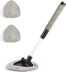 img 4 attached to 🧽 JUSTTOP Window Windshield Cleaning Tool - Extendable Long-Reach Handle, Washable Reusable Microfiber Cloth - Car & Office Interior Exterior Use Accessories, Grey