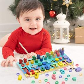 img 3 attached to 🧩 Wooden Number Puzzle and Shape Sorting Toy: Educational Montessori Toy for Toddlers & Preschoolers