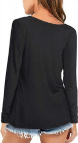 img 2 attached to Женская однотонная блузка Amoretu: футболки с v-образным вырезом и короткими/длинными рукавами для верхней одежды