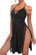 sexy lace-trimmed halter nightgown with backless design and split hem logo