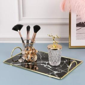 img 3 attached to Rectangular Glass Vanity Tray With White And Black Marbling - Ideal For Makeup, Perfume, Jewelry And Home Decor - Zosenley Cosmetic Organizer Tray For Dresser, Counter And Coffee Table