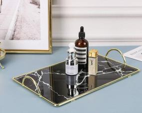 img 2 attached to Rectangular Glass Vanity Tray With White And Black Marbling - Ideal For Makeup, Perfume, Jewelry And Home Decor - Zosenley Cosmetic Organizer Tray For Dresser, Counter And Coffee Table