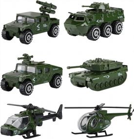 img 4 attached to 6-Pack Hautton Diecast Military Toy Vehicles: Tank, Panzer, Attack Helicopter, and More for Kids' Army Playset