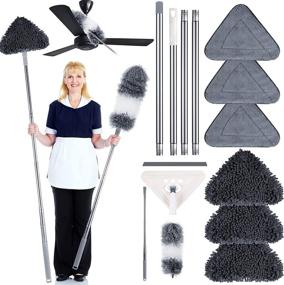 img 4 attached to 🧹 78-Inch Microfiber Dust Mop Dusting Tool Kit - Wall Mop Wall Cleaner with Long Handle Baseboard Cleaner Tool (Extension Pole Included) - Microfiber Feather Duster with 6 Washable Replacement Head Pads