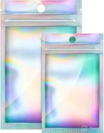 🌈 200 pieces resealable smell proof bags - self-sealing flat foil pouch bag - 2.3 x 3.9 inch and 3 x 5 inch mylar ziplock food candy storage bags in holographic rainbow color логотип