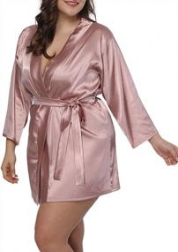 img 4 attached to ALLEGRACE Women Plus Size Satin Wrap Front Kimono Robes Short Pajamas With Belt