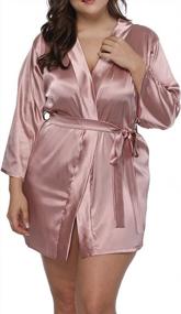 img 3 attached to ALLEGRACE Women Plus Size Satin Wrap Front Kimono Robes Short Pajamas With Belt