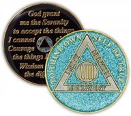 shimmering 8-year sobriety token: glitter triplate aa chip for recovery anniversary (blue) logo