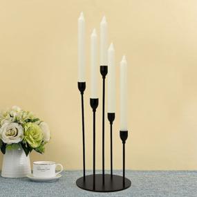 img 4 attached to Stylish 5-Armed Black Metal Candelabra For Taper Candles - Perfect Table Centerpiece For Christmas, Halloween And Fireplace Decorating