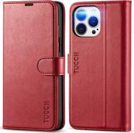 tucch case wallet for iphone 13 pro max 5g, magnetic pu leather stand flip folio phone cover with tpu protective inner shell, rfid blocking card slots compatible with iphone 13 pro max, dark red logo