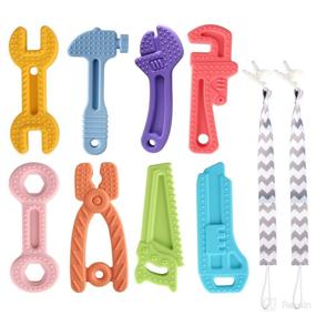 img 4 attached to 👶 Yinghezu 8 Pack Freezable BPA Free Silicone Baby Teething Toys for 0-12 Months - Chewable Baby Molar Teethers in Hammer Wrench Spanner Pliers Hand Saw Shapes - Ideal Car Seat Toy for Baby Girls and Boys