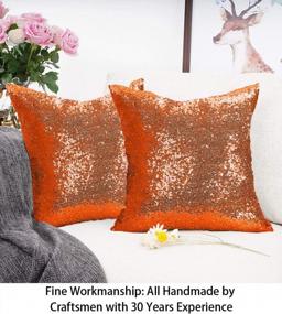 img 2 attached to Designer 12X12 Orange Sequin Throw Pillow Cover - ShinyBeauty Decorative Pillows For Bed & Sofa
