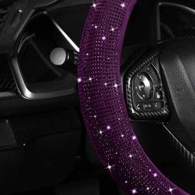 img 1 attached to 🚗 Enhance Your Drive with Women's Fashion Purple Velvet Bling Steering Wheel Cover - Full Coverage, 15 inch Standard Size, Sparkling Purple Diamonds & Glitter Rhinestones