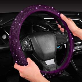 img 2 attached to 🚗 Enhance Your Drive with Women's Fashion Purple Velvet Bling Steering Wheel Cover - Full Coverage, 15 inch Standard Size, Sparkling Purple Diamonds & Glitter Rhinestones