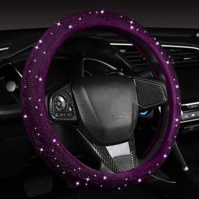 img 4 attached to 🚗 Enhance Your Drive with Women's Fashion Purple Velvet Bling Steering Wheel Cover - Full Coverage, 15 inch Standard Size, Sparkling Purple Diamonds & Glitter Rhinestones