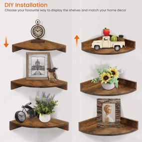 img 2 attached to Rustic Brown And Black Homode Corner Shelf Wall Mount Set Of 3 With Cord Hole For Bathroom, Living Room, Kitchen, And Bedroom. 3 Tier Floating Wood Wall Display Shelf For Stylish Storage.
