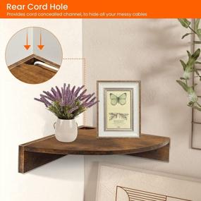img 1 attached to Rustic Brown And Black Homode Corner Shelf Wall Mount Set Of 3 With Cord Hole For Bathroom, Living Room, Kitchen, And Bedroom. 3 Tier Floating Wood Wall Display Shelf For Stylish Storage.