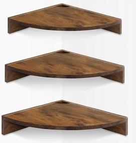 img 4 attached to Rustic Brown And Black Homode Corner Shelf Wall Mount Set Of 3 With Cord Hole For Bathroom, Living Room, Kitchen, And Bedroom. 3 Tier Floating Wood Wall Display Shelf For Stylish Storage.