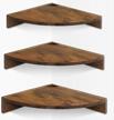 rustic brown and black homode corner shelf wall mount set of 3 with cord hole for bathroom, living room, kitchen, and bedroom. 3 tier floating wood wall display shelf for stylish storage. logo