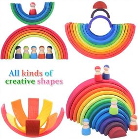 img 2 attached to 🌈 Vigeiya Wooden Rainbow Stacking Toy Color Sorting Set: 18Pcs Large Stacker Building Blocks for Kids Toddlers
