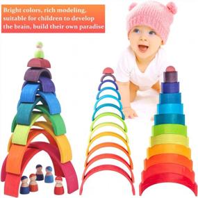 img 1 attached to 🌈 Vigeiya Wooden Rainbow Stacking Toy Color Sorting Set: 18Pcs Large Stacker Building Blocks for Kids Toddlers