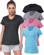 women's dry fit tshirt 3-4 pack short sleeve moisture wicking athletic shirts v neck workout top activewear sport tee logo