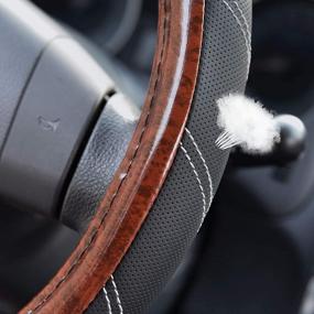 img 4 attached to Upgrade Your Ride With The Elantrip Wood Grain Leather Steering Wheel Cover - Anti-Slip And Perfect Fit For Car, Truck, SUV, And Jeep - 14.5 To 15 Inches