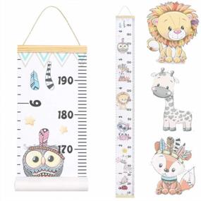 img 4 attached to Wood Frame Fabric Canvas Baby Growth Chart Hanging Ruler Wall Decor - Height Measurement For Kids Toddlers And Babies (Animal Pattern)